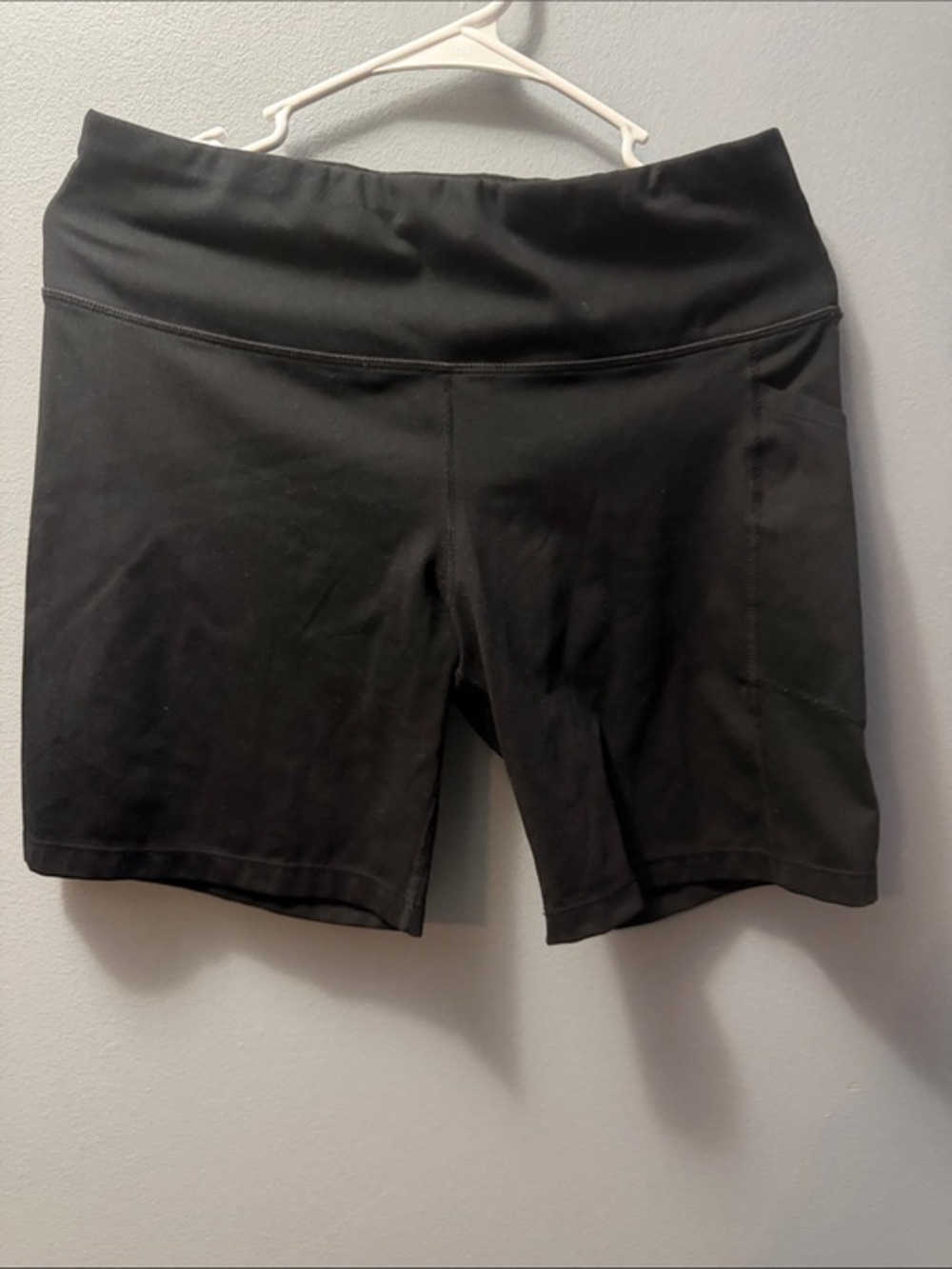 Black High Waist Side Pocket Stretch Biker Workout Shorts